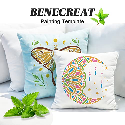 BENECREAT 12x12 Mandala Moon Plastic Stencils, Star Drawing Templates for Wood Wall Painting and Scrapbooking
