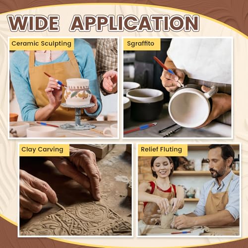 Lanties Pottery Carving Tools Set Include 5 Stainless Steel Blades & Red Pear Wood Handle, Sculpture Scraper Craft Modelling Tools for Clay, Ceramic Sculpting, Graffito, Relief Art (V-tip) - style: V-tip