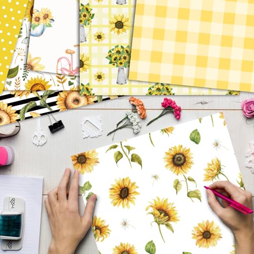 48 Sheets Sunflower Scrapbook Paper,Sunflower Pattern Decorative Scrapbook Paper for Journals DIY Cards and Photo Albums,Aesthetic Craft Supplies - color: Sunflower