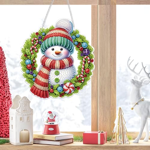 Bowetile Christmas Wreath Hanging Diamond Art Painting Kits for Adults, 5D Special Shape Diamond Art Kits Snowman, Crystal Gem Painting Arts and Crafts for Adults for Home Garden Decor - color: Snowman-03