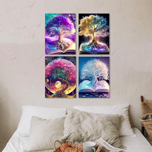 Muzagroo Art Diamond Painting Kits for Adults, DIY 5D Diamond Art Kits for Beginners, Tree of Life Canvas Arts and Crafts for Living Room, Kids Room 4 PCS Wall Art - color: 10-Life Tree