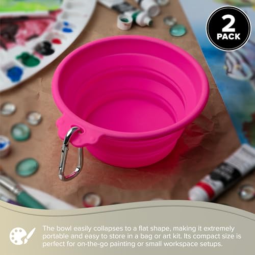 Silver Brush Limited Silver Essentials Paintbrush Water Bowl, 760ml/25.7oz | 2 Pack, Watercolor, Watermedia, Round, Reusable Artist Water Cup, Collapsible, With Carabiner Clip, Leak-proof, Silicone - size: 760ml