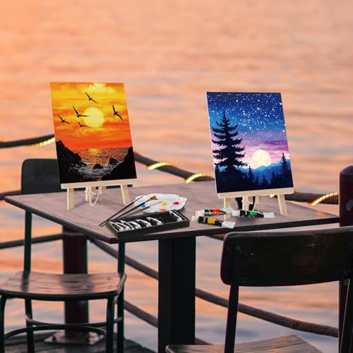 Cholemy 36 Pcs Paint and Sip Kit for Adults 8''x10'' Pre Drawn Canvas for Painting DIY Afro Acrylic Painting Kit Wood Easel Brushes Date Night Bulk for Mother's Day Party Gifts - style: Sunset