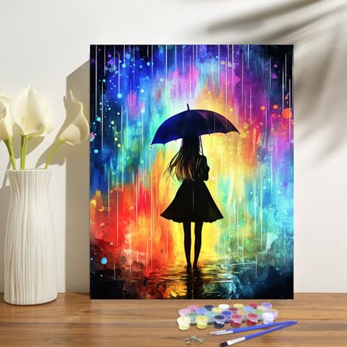 obterie Rain Paint by Numbers Kit for Adults Beginner Girl Oil Painting Kit Adult Paint by Number Kits on Canvas DIY Painting for Beginners Art by Numbers for Gifts Home Wall Decor 16x20 Inch - color: YF029