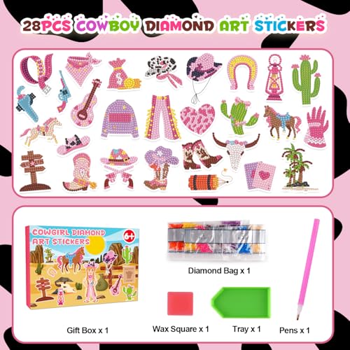 Labeol Diamond Art Kits for Kids Boys and Girls Ages 6-8-10-12 Easy to DIY Creative Diamond Art Sticker Craft by Numbers Kits for Kids and Adult Beginners (Excavator) - style: Cowboy