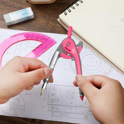 Mr. Pen- Geometry Compass and Protractor Set, 6 Inch Compass - color: Vivid Cerise, size: 1 Set