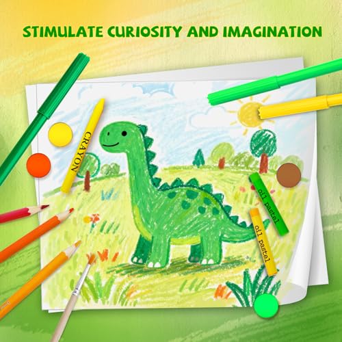 Cokiki Dinosaur Drawing Kit for Kids 6-12, 184 Piece Art Set - color: Dino Party