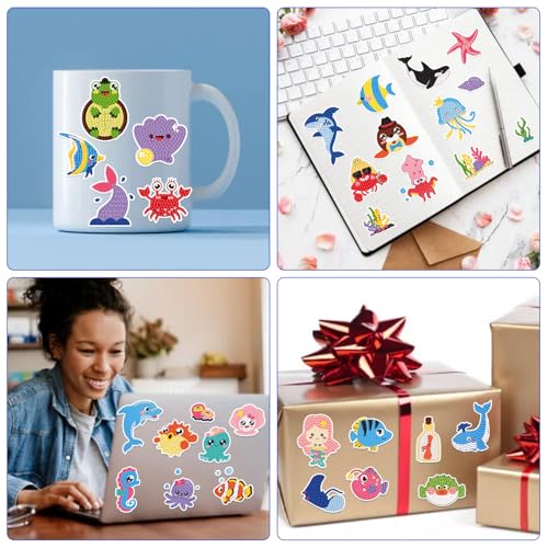 Labeol Diamond Art Kits for Kids Boys and Girls Ages 6-8-10-12 Easy to DIY Creative Diamond Art Sticker Craft by Numbers Kits for Kids and Adult Beginners (sea) - style: sea
