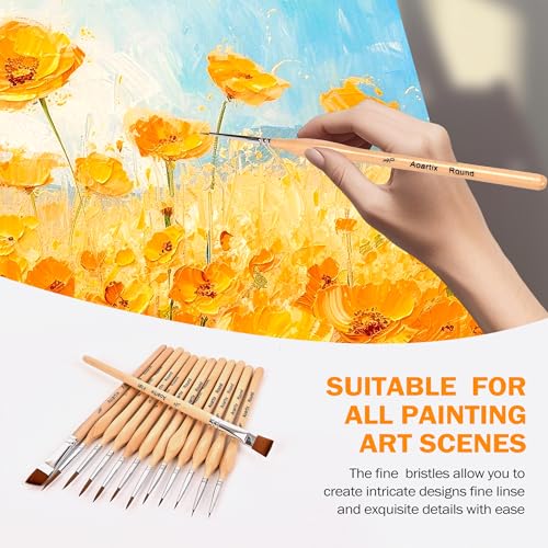 Miniature Brush Dry Brushes, Aoartix 15 Pcs Model Paintbrush Set | Small Brushes for Acrylic, Watercolor, Face,Figurine, Oil, Models & Craft Painting Supplies, Paint by Numbers Kit for Adults - color: Wood