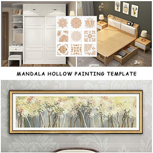 9 Pcs Mandala Stencils, 12x12 Inch Reusable Painting Template for DIY Craft | Pet Material, Smooth Edges, Reusable 9 Patterns Design, Washable, for Wood, Rock, Fabric, Walls, Window, Cards and Drawing - style: Large Mandala Stencils