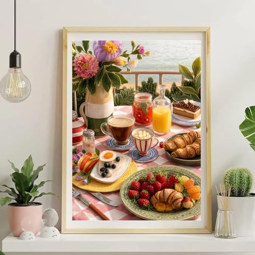 Jiqinsiye Adults Paint by Number Kits,Afternoon Tea Painting by Number Kits on Canvas,Large Color by Numbers Adult Watercolor Gifts for Friends Wall Decor - color: afternoon tea