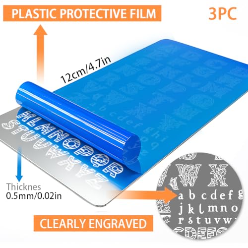 PH PandaHall 3pcs English Letter Nail Stamping Plates Personalized Alphabet Nails Art Templates Numbers Nails Image Plates Flower Letter Nail Art Stencils for DIY Women Manicures Design Printing - style: English Letter