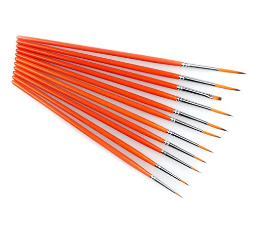Small Enamel Paint Brushes Set - 11 Pieces Detail Painting Kit for Artists, Model, Miniature, Acrylic and Watercolor Paint Red