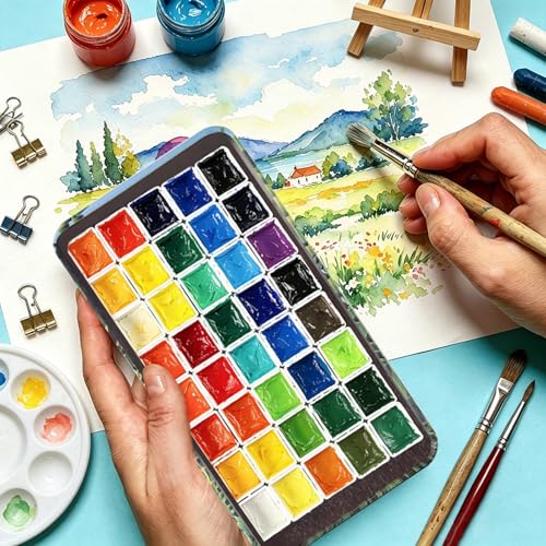 qianshan 40Pcs Empty Half Pans Watercolor Tin Palette with Magnetic Stripe | Travel Tin Palette Case,Portable Artist Paints Half Pan Kits,DIY Watercolor Oils Acrylics Painting Drawing Jungle - color: Jungle