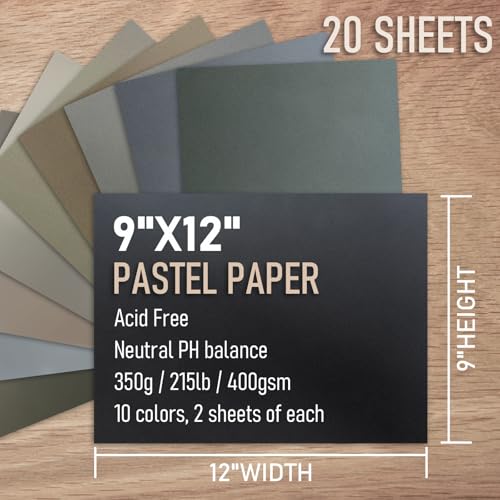 (20 Sheets) PATRON Pastel Paper for Artists, Assorted Colors, 9x12 inches, (215lb/400gsm) 20 Sheets, Art Drawing Paper for Adults and Students - size: 9*12(20 Sheets)