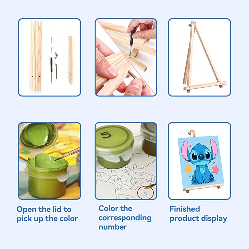 4 Pack Cartoon Paint by Numbers for Kids with Framed Canvas - Wooden Easel - color: BKH1254+BKH1255+BKH1256+BKH1257