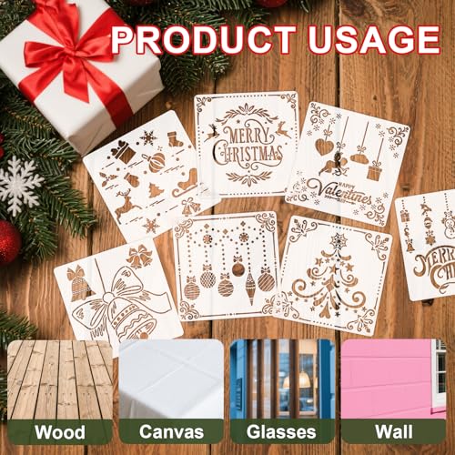 Reusable Christmas Stencils Set of 12 - Stencils for Painting On Wood, Walls, Fabric,Windows - Santa, Snowman, Pine Tree, Deer Xmas Holiday Stencil for Christmas Decorations (Christmas-5B) - style: Christmas-5B