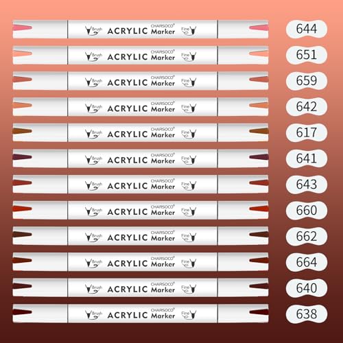 Brown Tones Acrylic Paint Pens, 12 Colors Markers Set with Soft Brush & Bullet Tip, for Rock, Painting, Wood, Glass, Ceramic, Canvas, Stone, DIY Crafts, Making Art Supplies, Fabric Paint - color: Brown