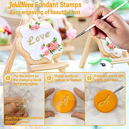 4 PCS Alphabet Letter Fondant Stamps for Biscuit Cake Cookie, Upgraded Food Grade Alphabet Cake Stamp Tool Uppercase Extra Spare Lowercase Numbers Phrases for Christmas Party Reusable Cookie Stamp - color: Clear