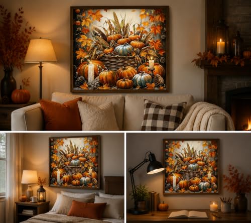 Semneroy Fall Pumpkin 5D Diamond Painting Kits for Adult, Thanksgiving Harvest Basket Diamond Art Kits for Beginner, DIY Full Drill Diamond Dots Gem Painting Art Craft Home Decor 14 x14 Inch - color: DPS095
