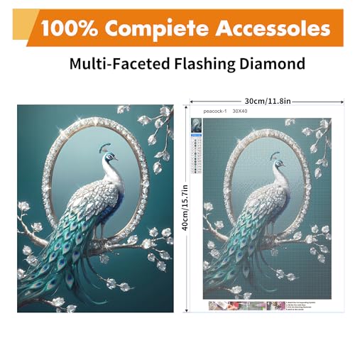 Yeadiffy Diamond Art Painting Kits for Adults Diamond Art Kits for Adults Beginners,5D Translucent Gems Diamond Painting,DIY Full Drill Diamond Gem Art and Crafts 12x16inch (Peacock) - color: Peacock