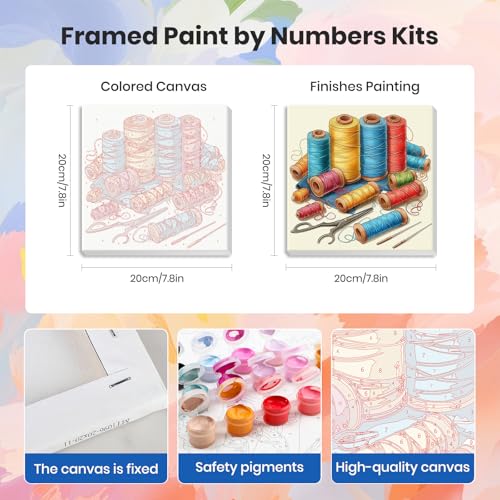HEIBAGO 4 Pack Framed Paint by Numbers Kit for Adults Beginner, Adult Paint by Number Kits Vintage Sewing, DIY Paint by Numbers for Adults,Small Easy Acrylic Oil Painting for Wall Decor 8x8 Inch - color: Vintage Sewing