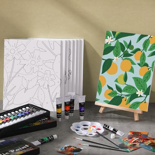 Cholemy 36 Pcs Paint and Sip Kit Gift for Adults 8''x10'',Flowering | Pre Drawn Canvas, Painting DIY Afro Acrylic Painting Kit, Wood Easel Brushes, Date Night Bulk, Summer Halloween Party - style: Flowering