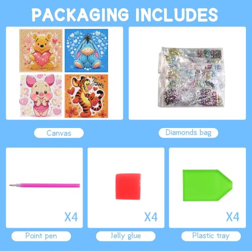 LWZAYS Diamond Painting Art Kit for Kids, Crafts for 4-8-12 Kids Gem Art | 4 Pack DIY Crafts 5D Diamond Art Kit for Kids, Full Round Drill Big Gem Art for Kid,Home Wall Decoration 6X6 inch - color: Colorful gems-2