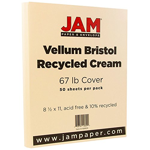 JAM PAPER Vellum Bristol 65lb Cardstock - 8.5 x 11 Coverstock - 147 gsm - Cream - 50 Sheets/Pack - color: Cream, size: 8.5" x 11"