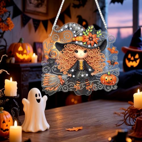 Genius maker Halloween Diamond Art Hanging Ornaments Kits for Adults, Fall Diamond Painting Pendant Kits, DIY Acrylic 5D Special Shaped Crystal Gem Art Painting Ornament for Home Decor 8x8 Inch - color: AS107