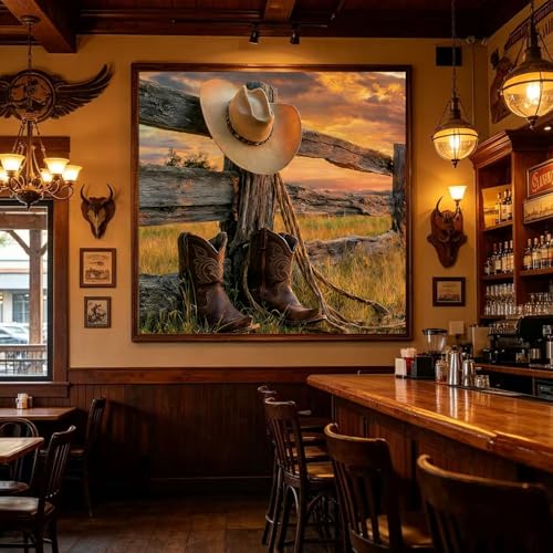 Accompany Wind Western Cowboy Diamond Art Kits for Adults,5D Cowboy Boots Diamond Painting Kits for Beginners,DIY Round Full Drill Diamonds Gem Art Crafts for Home Wall Decor Gifts 14x14 Inch - color: Cowboy boots