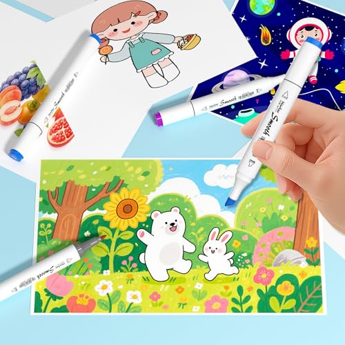 Alcohol Markers, 48 Colors Dual Tip Art Coloring Markers for Adult Coloring Books, Drawing, Sketching, Painting Supplies, Alcohol Based with Carrying Case - color: White, size: 1 Count (Pack of 48)
