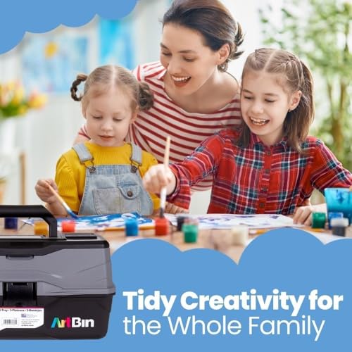 ArtBin 3-Tray Art Supply Box Versatile Organizer for Brushes, Paints, Stamps, and More - Durable Hard Plastic, Secure Closure, Portable with Top Trays and Dividers - style: Three Tray