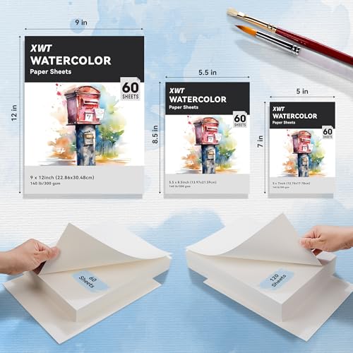 XWT 60 Sheets 5"x7" Watercolor Paper Bulk, 140lb/300gsm - size: 5x7in 60 Sheets