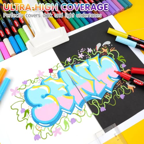 SFAIH Acrylic Paint Art Markers Pens, 48 Vibrant Colors 1-2mm Fine Point | High Coverage, Opaque Paint Pens for Any Surface, Crafts DIY, Paper, Rock, Fabric, Wood, Non-Bleeding, Permanent, Non-Toxic - color: 48 Colors