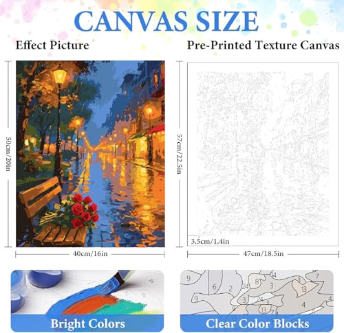 ZRIZQ Paint by Numbers Kit for Adults Beginner,Rose City Street,16x20 | Full set with wooden brushes,rolled canvas,rich paints.Calming activity.Beginner friendly.Just open and paint. - color: 16"X20"Rolled Canvas-Landscape 2