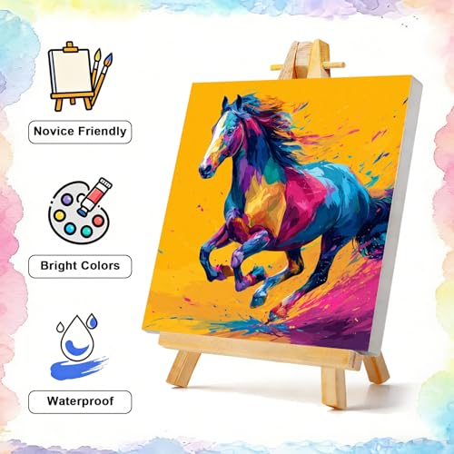 TBAIRO Framed Paint by Numbers Kit for Adults Beginner Horse DIY Painting Kits for Kids Ages 8-12 Animals Easy Adult Paint by Number Kits on Canvas for Wall Art Decor 8x8 Inch - color: Horse