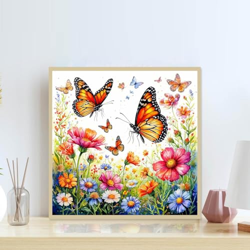 Accompany Wind Diamond Painting Kits for Adults, Butterfly Flower Diamond Art Kits for Beginners,5D Round Full Drill Diamonds Gem Art Crafts for Home Wall Decor Gifts 14x14 Inch - color: Butterfly