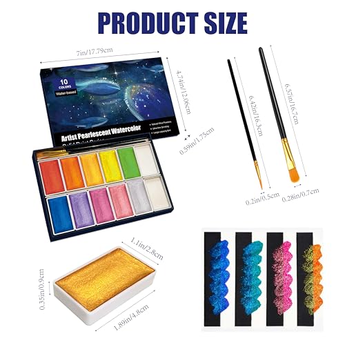 6ML Shimmer Watercolor Paint Set, 10 Colors Glitter Metallic Watercolour Painting Sets, Solid Pearl Water Color Paints for Artists, Amateur Hobbyists and Painting (10 Colours) - color: 10 Colours(6ml)