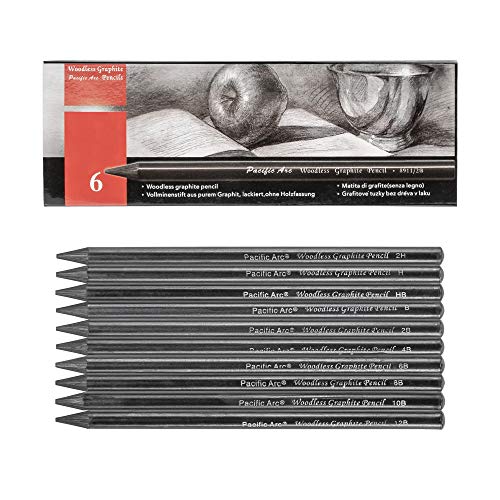 Pacific Arc Woodless Graphite Pencil 6 Pack Set, 10B, for Sketching, Drawing, Coloring and Art - color: 10B