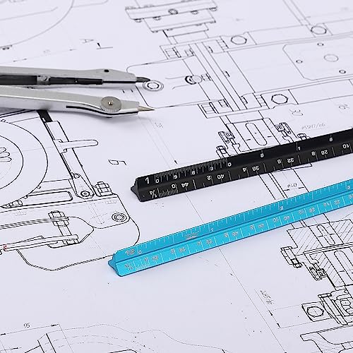Mr. Pen- Small Architectural Scale Ruler, Aluminium, 6 Inch, 2 Pack | Black and Blue, Pocket Size Ruler, Triangle Ruler, Metal Ruler Set, Architect Scale Ruler for Blueprints - color: C. Black & Blue