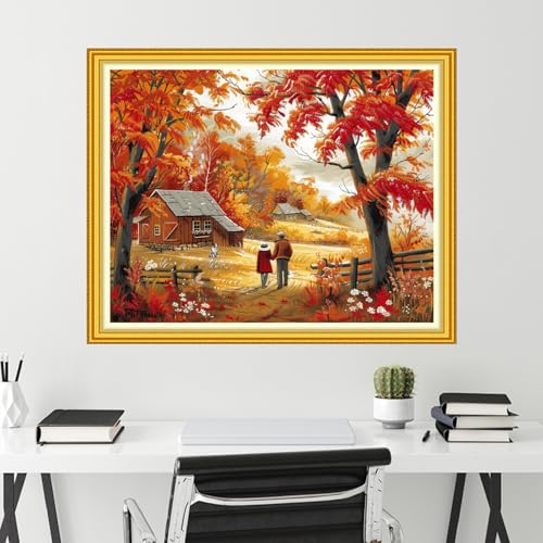 Funchey Stamped Cross Stitch Kits, DIY Cross Stitch Pattern for Adults Beginners Needlepoint Kits Embroidery Kit Arts and Crafts 11CT-Autumn Outing for Couples 16x20 inch - color: Handicraft patterns15