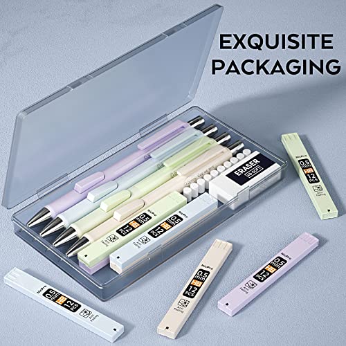 Nicpro 4PCS Pastel Mechanical Pencil 0.5mm, Cute Pencils Fast Click | 100PCS HB Lead Refills, Erasers and Eraser Refills, Aesthetic School Supplies for Writing, Drawing, Sketching - style: 4PCS-0.5mm