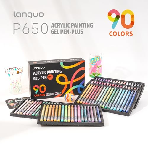 languo Acrylic Gel Pens for Coloring, 90 Colors, 1.0mm Bullet Tip | High Opacity Acrylic Paint Pens, Smooth Ink Flow, Great for Black Paper, Coloring, Drawing, Journaling and DIY Crafts - color: 90 Colors