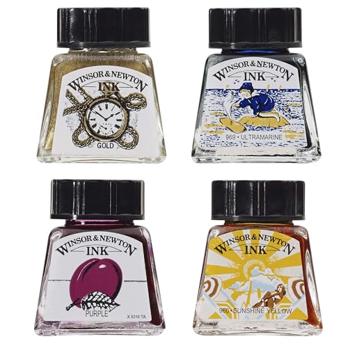 Winsor & Newton Drawing Ink, 14ml Bottle, Gold | Fast-drying, transparent & water-resistant; Outstanding Color Brilliance; Perfect for brush, dip pen, airbrush applications. - color: Gold, style: 14ml Bottle