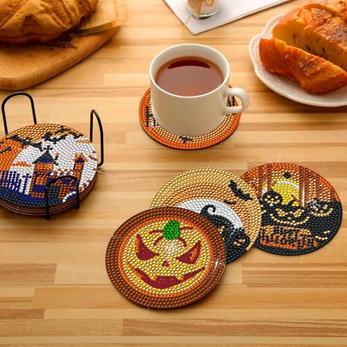 DOTSOPS 6 Pcs Halloween Diamond Art Kits for Adults Diamond Art Coasters - color: A-Halloween