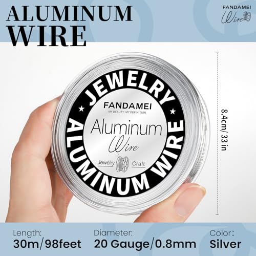 FANDAMEI Craft Wire 20 Gauge 98 Feet, Silver Wire for Jewelry Making, Aluminum Wire for Crafts, Sculpting, Beading. Metal Bendable for DIY, Christmas Floral Craft, Decoration, Jewelry Making - size: 20 Gauge
