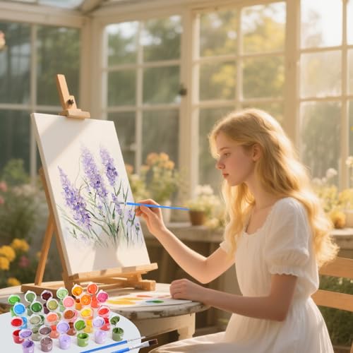 Paint by Numbers Cute Cat, Kitten Surrounded by Flowers Paint by Number for Adults Beginner on Canvas, Cat Portrait Acrylic Oil Painting Kit, Home Wall Decor Animals (16x20inch, No Frame)
