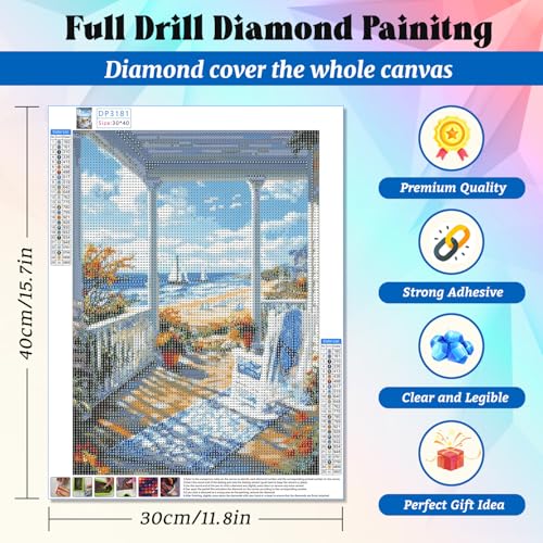 Yunnuo Beach Diamond Art Kits for Adults,DIY 5D Full Drill Diamond Painting Kits for Beginners,Beautiful Landscape Gem Art Kit with Tools for Home Wall Decor Gifts 12x16inch(Seaside House) - color: B004-beach house 30x40cm