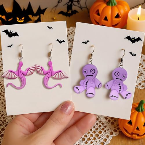 8pcs Halloween Clay Cutters for Polymer Clay Earrings | Spooky owl, bat, ghost, skull and doll shapes for clay earrings, charms, pendants and Halloween crafts - color: Halloween Devil